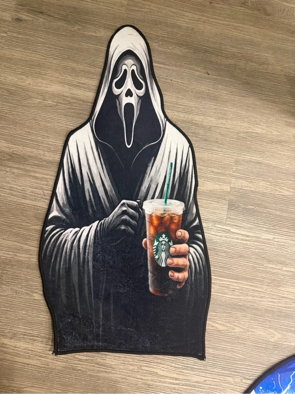 Black Ghostface Door Mat with Iced Coffee Graphic rugs